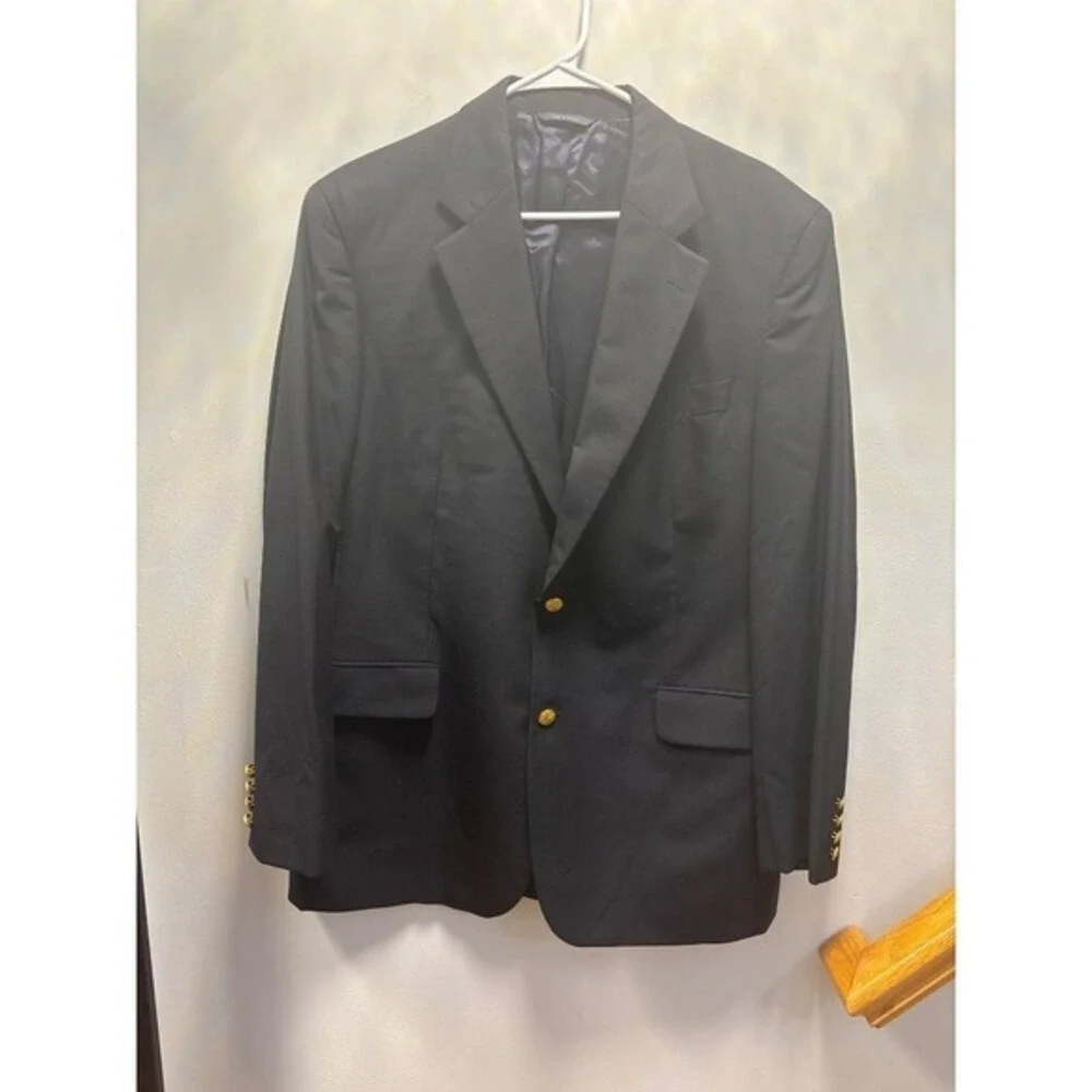 Brooks Brother Brookease Lora Piana  Black Blazer With Gold‎ Buttons 43 L